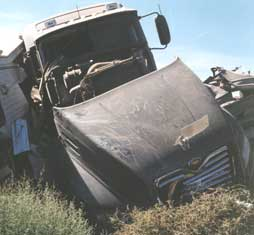 Destroyed truck after a crash